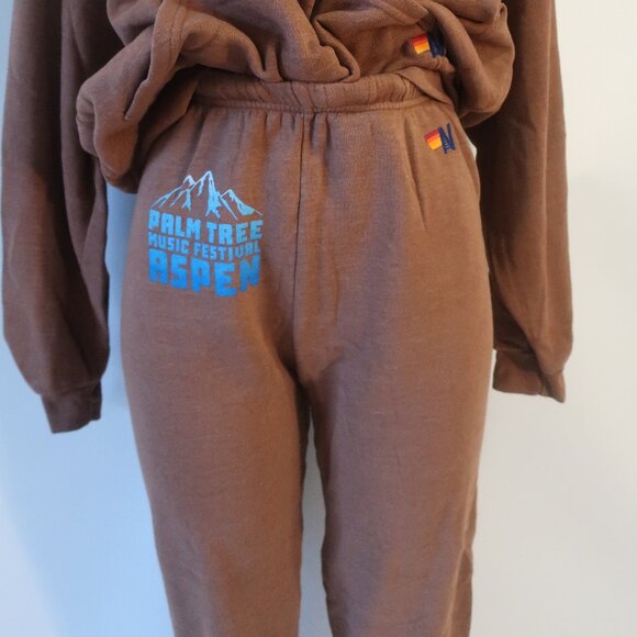 NWT Womens Aviator Nation Brown 2Pc Set Palm Tree Music Fest Hoodie Sweatpants M - Picture 8 of 15
